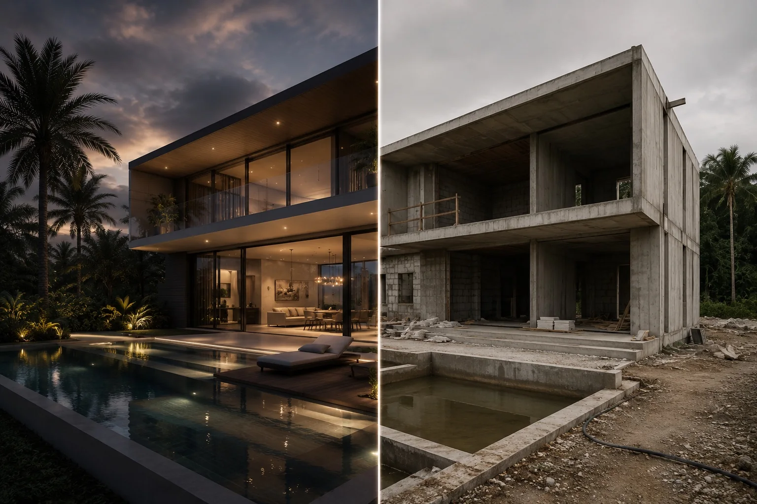 Illustrative comparison between a marketing image and an on-site property condition